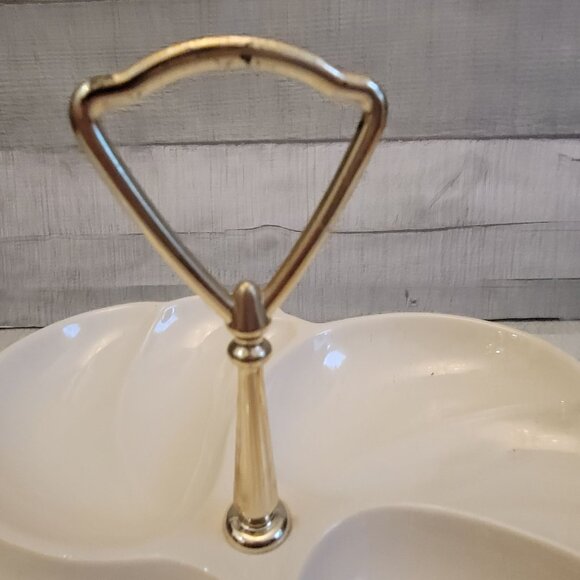 Vintage Haeger Ceramic Divided Serving Dish With Gold Handle 4 Sections Cream Fi - Picture 5 of 8